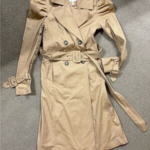 Avec Les Filles Classic Tan puff sleeve double breasted trench coat
